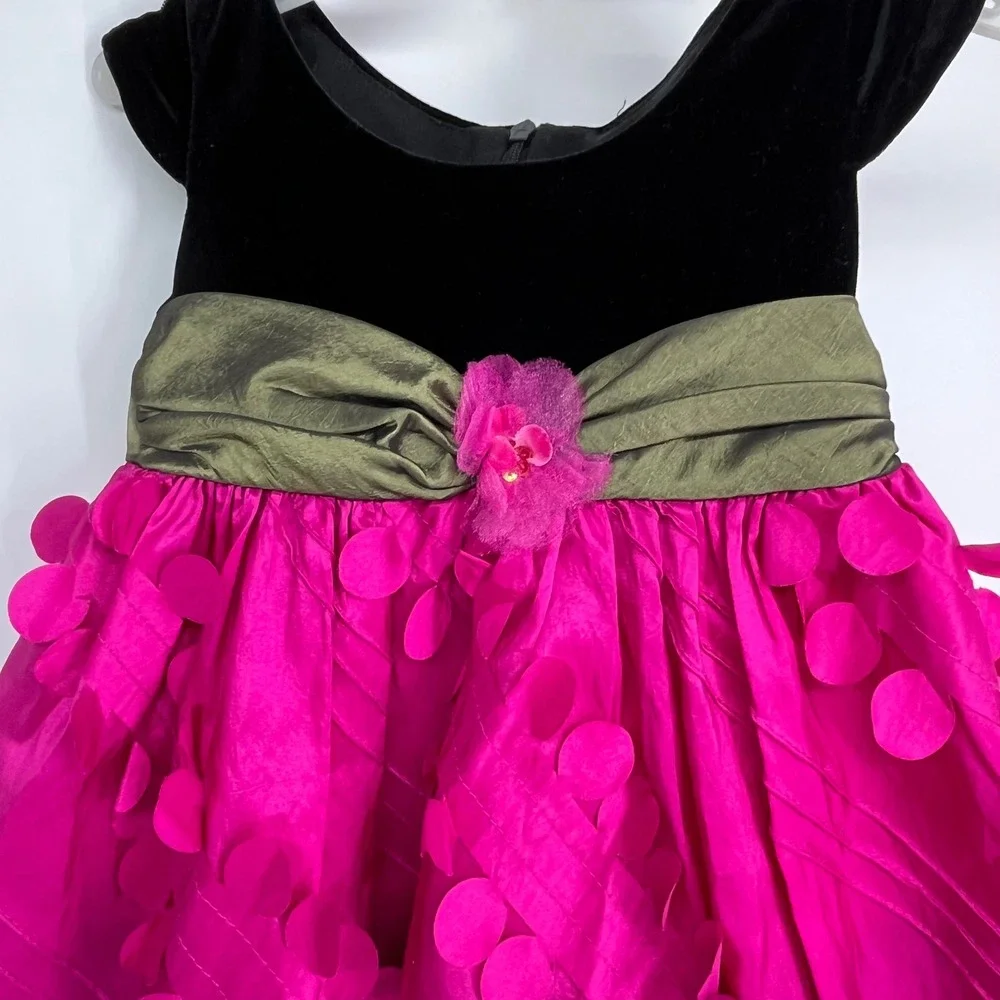 Iris & Ivy Baby Girls 18M Black Velvet Pink‎ Flower Party Dress